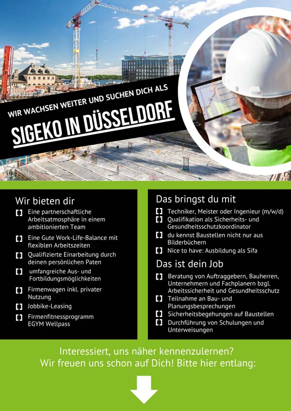 Wir suchen dich als SiGeKo auf Baustellen in Düsseldorf