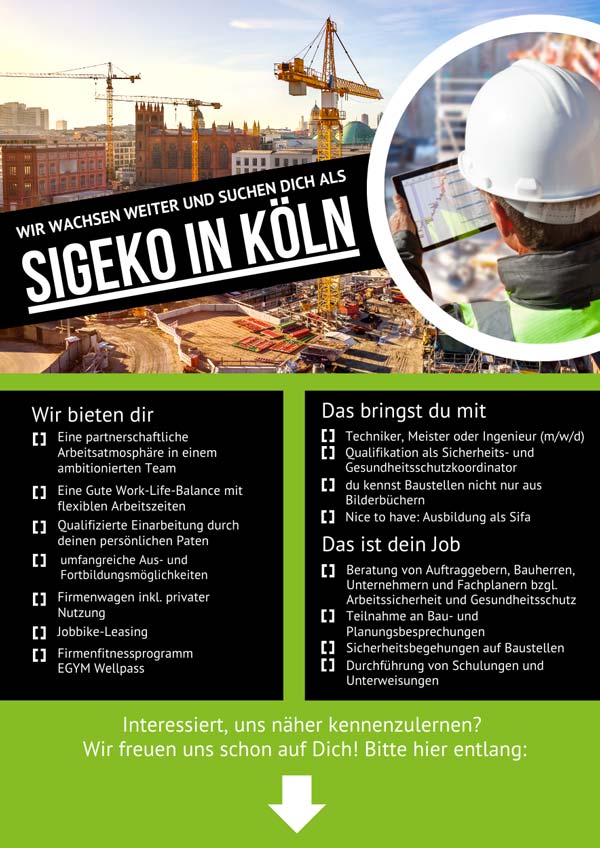 Wir suchen dich als SiGeKo auf Baustellen in Köln