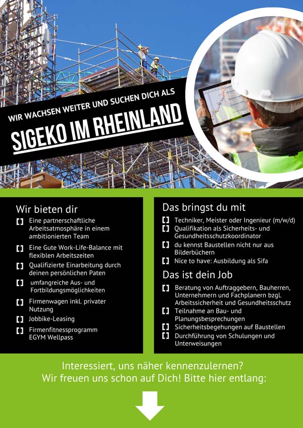 Wir suchen dich als SiGeKo auf Baustellen im Rheinland