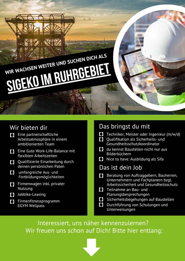 Wir suchen dich als SiGeKo auf Baustellen im Ruhrgebiet