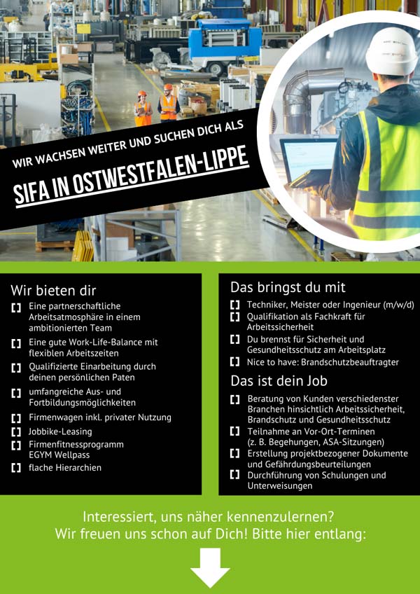 Wir suchen dich als Fachkraft für Arbeitssicherheit in Ostwestfalen