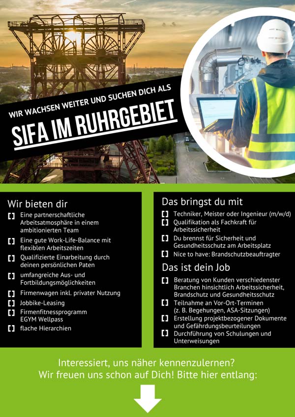 Wir suchen dich als Fachkraft für Arbeitssicherheit im Ruhrgebiet